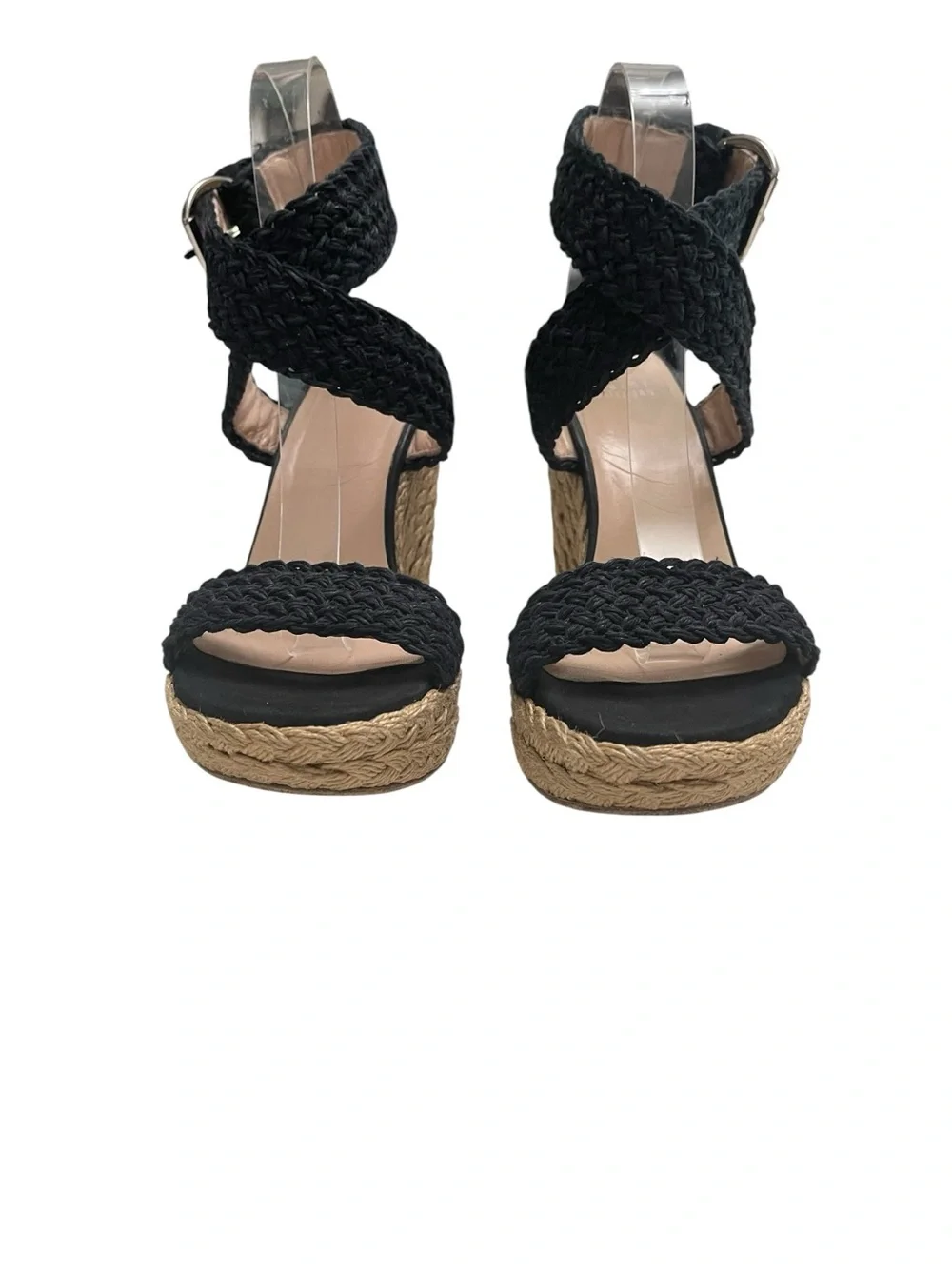 Stuart Weitzman Aspire Black Braided Espadrille Wedge Sandals 9.5M